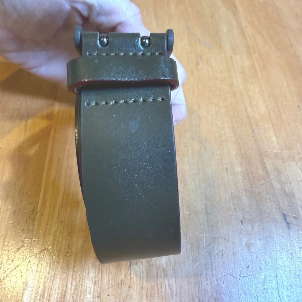 Abaco Paris Forest Green Burgundy Leather Double Prong Belt Made in France 30/75